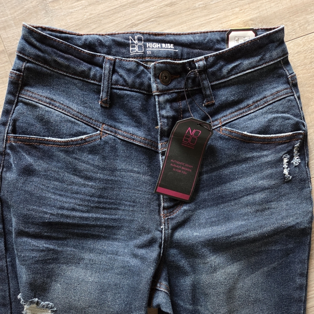 NOBO Dark Blue Distressed Skinny Jeans